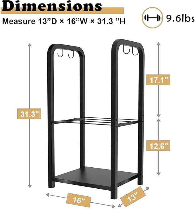 2-Tier Fireplace Firewood Rack Holder for Indoor Outdoor, Small Fire Wood Holder Log Storage Stacker Stand for Patio, Black(Without Wheels)
