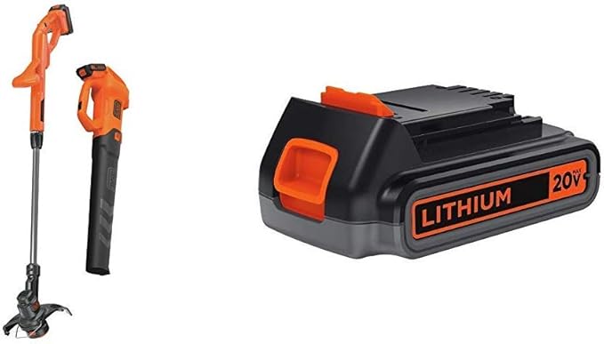 BLACK+DECKER 20V MAX Leaf Blower and String Trimmer Combo Kit with Extra Lithium Battery 2.0 Amp Hour (BCK279D2 & LBXR2020-OPE)