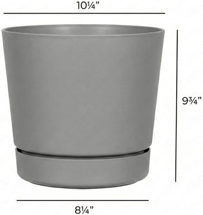 Root & Vessel Majestic Full Depth Round Cylinder Pot, Glossy Gray, 10-Inch (10100)