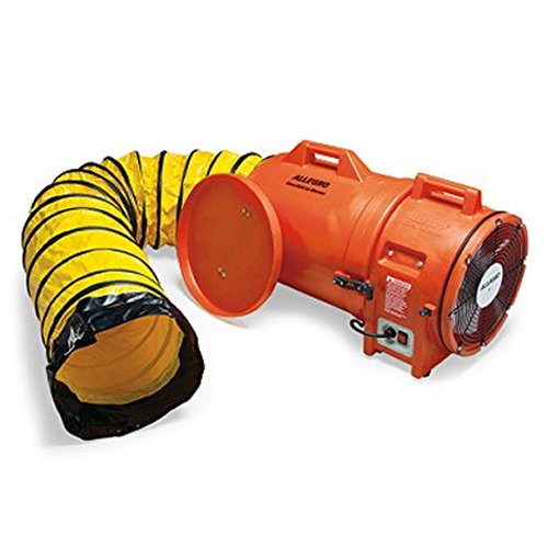Allegro 9543-15 | 12" Axial AC Plastic Blower with Compact Canister & 15' Ducting | 1 HP High Output Ventilation Fan | CSA Certified, 115-230V AC, Safety Orange | Industrial Confined Space Ventilator