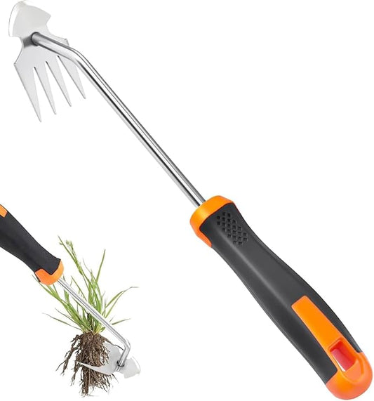 Manganese Steel Hand Weeder, Heavy-Duty 4-Tooth Gardening Tool for Tough Weeds & Soil Loosening, Ergonomic Non-Slip Grip for Garden Beds & Vegetable Plots (red)