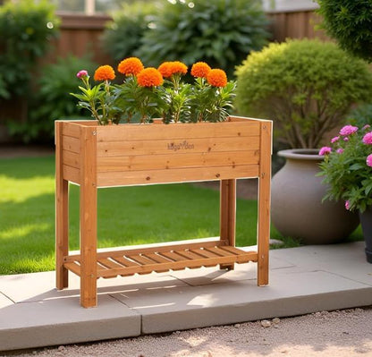Raised Garden Bed Wood Planter Box Outdoor Wooden Elevated Planters Raised Beds with Legs for Vegetable Flower Herb, 39.37"x15.75"x33"H, Standing Gardening Box with Liner for Backyard, Patio, Deck