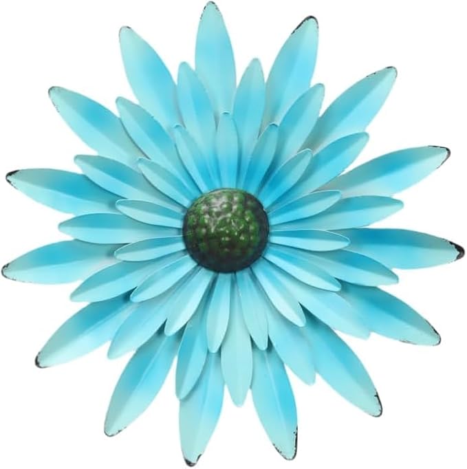 EASICUTI Blue Metal Flowers Wall Decor Metal Wall Art Decorations Hanging For Indoor Outdoor Home Bathroom Kitchen Dining Room Bedroom Living Room Or Wall Sculptures 12 Inch