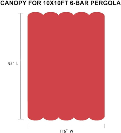 Pergola Shade Cover Replacement Canopy Top Compatible with 10 X 10 ft 6-Bar Pergola Frames - Red (Canopy Size 116" W x 95" L, Canopy Top Only)