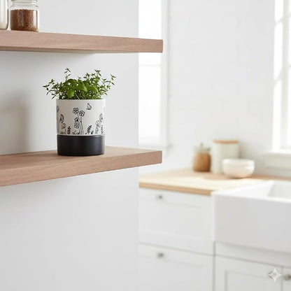 Nihow Self Watering Pots for Indoor Plants,4.5 Inch,White,Hand Painting | Ceramic Planter, Drainage Hole & Water Storage Plus, Cylinder Round Flower Pot, For Succulent/Herbs/Violets