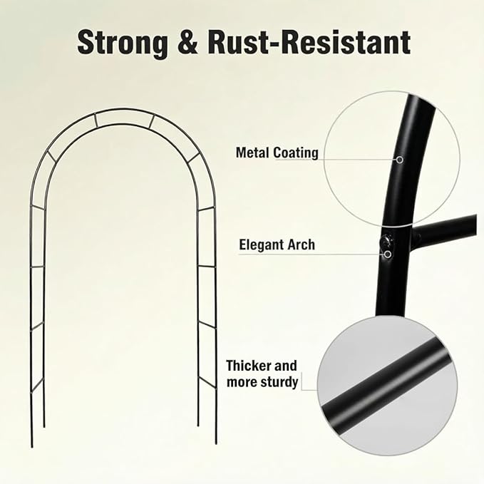 Thick Metal Garden Arch Rust-Proof Heavy Duty for Climbing Vines & Wedding | 7.8 ft H x 4.6 ft W, 16mm Steel Tube Arbor for Plants, Clematis, Jasmine, Party Decor for Wedding, Halloween, Christmas