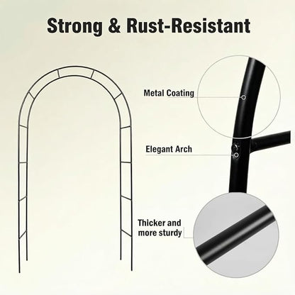 Thick Metal Garden Arch Rust-Proof Heavy Duty for Climbing Vines & Wedding | 7.8 ft H x 4.6 ft W, 16mm Steel Tube Arbor for Plants, Clematis, Jasmine, Party Decor for Wedding, Halloween, Christmas