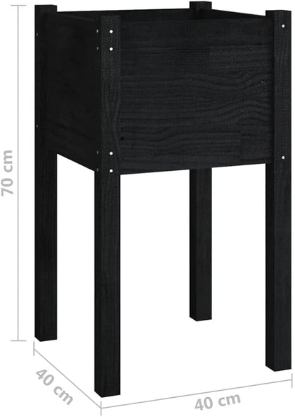 vidaXL Garden Planters - Set of 2, Strong Solid Pinewood Construction, Ideal for Flowers & Plants, Black, Weather-Resistant, 15.7"x 15.7"x27.6"