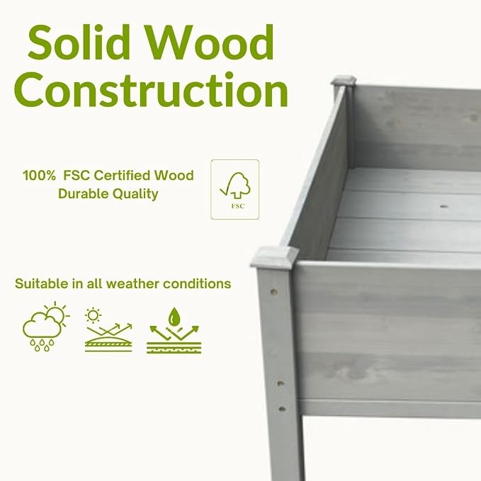 BTExpert 4ft Raised Garden Bed with Legs, 48x24x30in Elevated Wood Planter Box Stand for Vegetable Flower Backyard, Patio, Balcony Bed Liner Outdoor - Grey 30 in Height