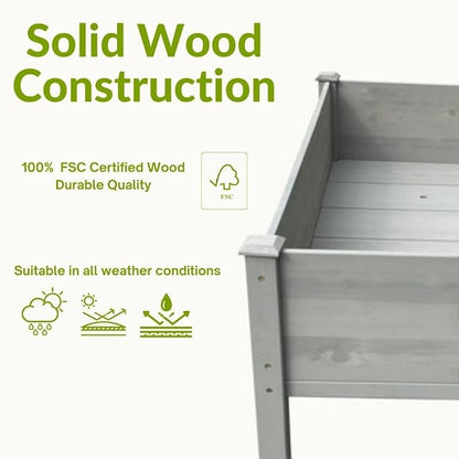 BTExpert 4ft Raised Garden Bed with Legs, 48x24x30in Elevated Wood Planter Box Stand for Vegetable Flower Backyard, Patio, Balcony Bed Liner Outdoor - Grey 30 in Height