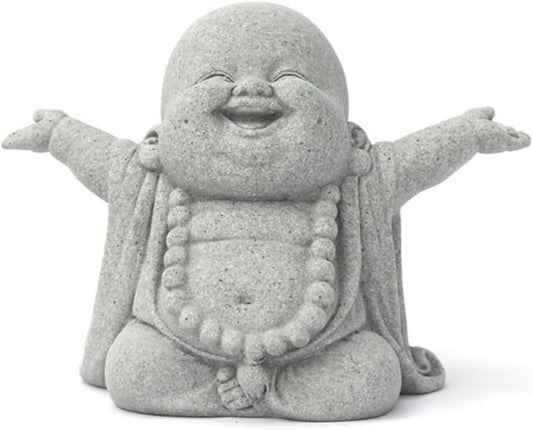 Stone Buddha Sculpture Zen Praying Statue Sculptures Ornament for Wealth Good Luck Feng Shui Decor Home Office Fish Tank Decoration