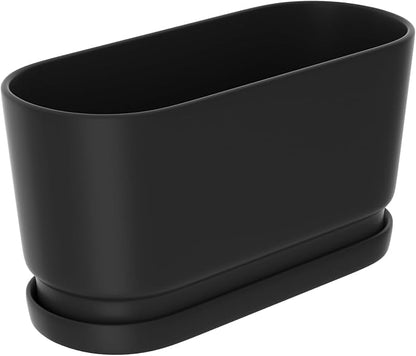13" Rectangular Ceramic Planter with Drainage and Saucer, Black | Indoor Outdoor Use, 13"L x 5.5"W x 6.3"H, Modern Home Decor, Window Box Planter, Matte Black