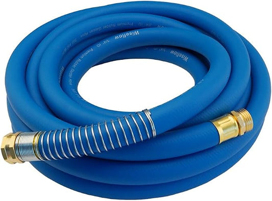 Wiseflow Garden Hose 25FT x 3/4", Heavy Duty Rubber Hose, Water Hose with Five Layered Braiding, Male Female Fittings, 1200PSI Burst, 300PSI Working for Yard, Car Wash, Pets (Blue)