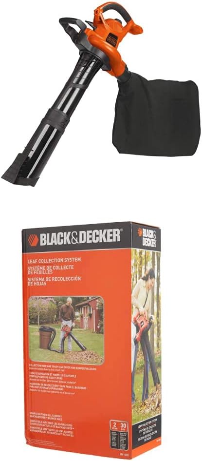 BLACK+DECKER 3-in-1 Electric Leaf Blower/Mulcher Kit with Blower/Vacuum Leaf Collection System (BV6000 & BV-006L)