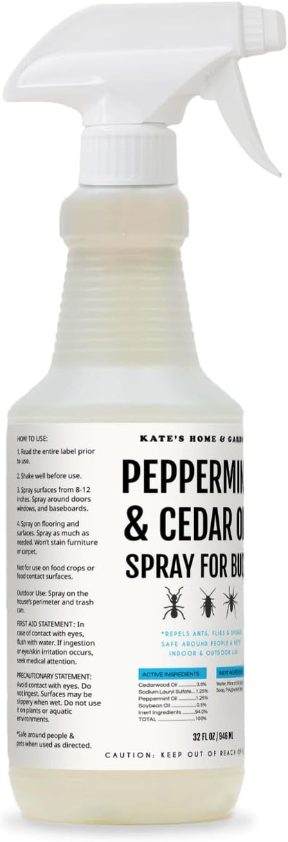 Kate's Home & Garden Peppermint Oil Spray for Bugs, Ants, Insects, Spiders, Roaches, Stink Bug. Pesticide and Insecticide Indoor Repellent Pest Control with Cedar Oil (32oz, Natural, Non Toxic)