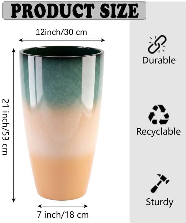 Sun-E Tall Planters for Outdoor Indoor Plants, 21-Inch Large Planter with Removable Insert Shelf, High Glossy Glazed Ceramic-Look Tri-Tone Gradient Tall Flower Pots for Entryway Corner Luxury Decor
