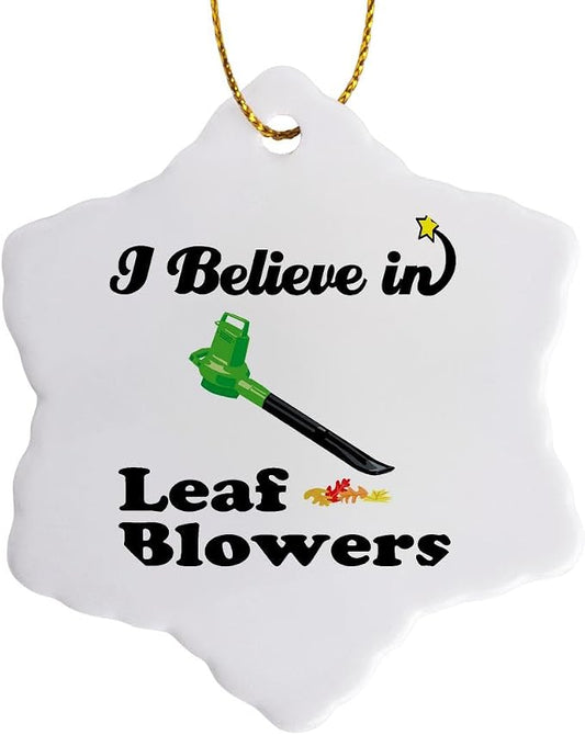 3dRose orn_105277_1 I Believe in Leaf Blowers-Snowflake Ornament, 3-Inch, Porcelain