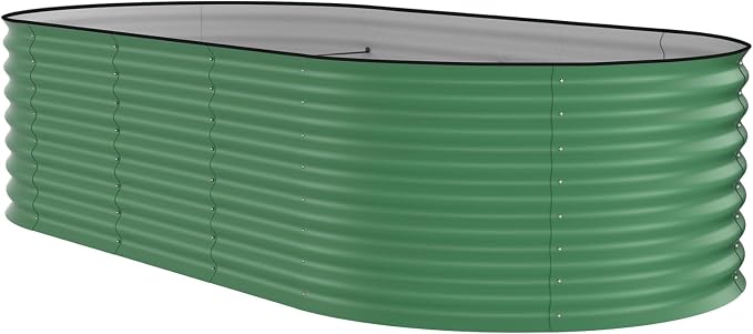 Garvee 8x4x2ft Galvanized Raised Garden Bed, Oval Metal Planter Box with Anti-Cut Safety Edges, 479 Gallons Rust-Resistant Deep Root Planter for Outdoor Vegetables, Flowers, Herbs, Green