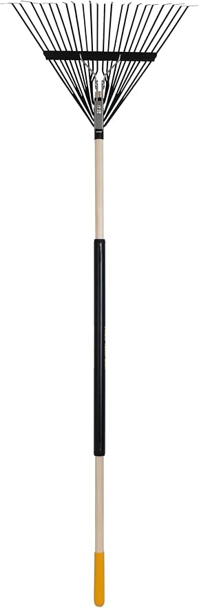 True Temper Steel Tine Leaf Rake with Hardwood/Steel Handle for Lawns, Gardening, and Dethatching, 22 Tines, Black