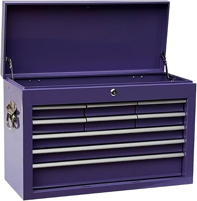 Workington Portable Metal Tool Chest with 9 Drawers, 24" 9-Drawer Tool Chest Cabinet with Ball Bearing Drawer Slides, Steel Tool Storage Box Organizer 4006 Purple