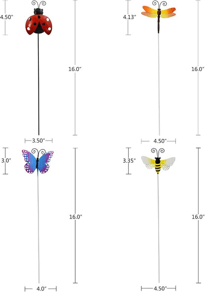 16" H Metal Insects Garden Stake Spring Decor, Butterfly Ladybug Bee Dragonfly Yard Art Ornaments Decorative Plant Stakes for Outdoor Lawn Pathway Patio Plant Pot Flower Bed