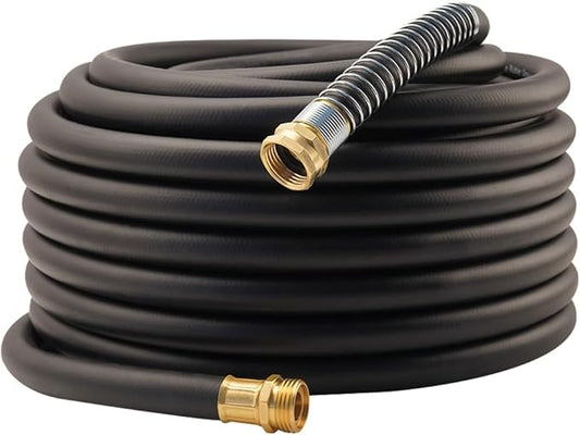 Wiseflow Garden Hose 90FT x 5/8", Heavy Duty Rubber Hose, Water Hose with Five Layered Braiding, Male Female Fittings, 1000PSI Burst, 300PSI Working for Yard, Car Wash, Pets (Black)