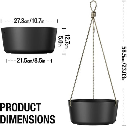 Asnext 10.7 Inch Hanging Planter for Outdoor Indoor Plants，2 Pack Hanging Flower Pots with Drain Holes for Garden Home Decor Use (Black)
