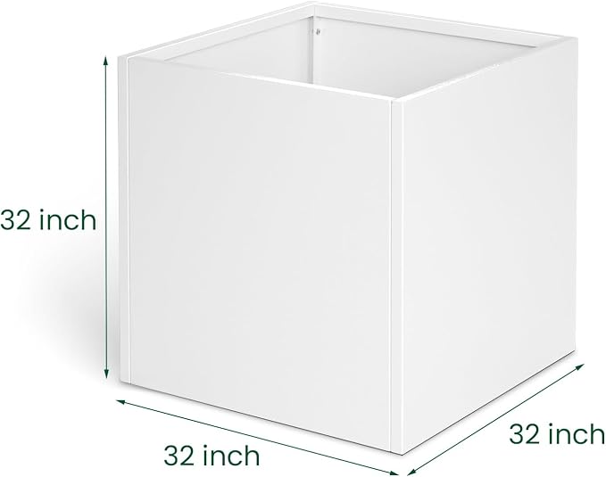 White Steel Planter Square Outdoor Planters Galvanized Steel Planter Box Indoor 32 Inch Metal Large Planters Cube Heavy Duty Flower Pot Modern Commercial Residential for Trees Patio Yard Garden