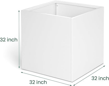 White Steel Planter Square Outdoor Planters Galvanized Steel Planter Box Indoor 32 Inch Metal Large Planters Cube Heavy Duty Flower Pot Modern Commercial Residential for Trees Patio Yard Garden