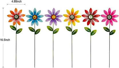 Metal Flower Garden Stakes Outdoor – Decorative Daisy Yard Flower with Shaking Head Stakes for Lawn, Patio, Flower Bed & Walkway – Weatherproof Metal Garden Decor for Spring & Summer