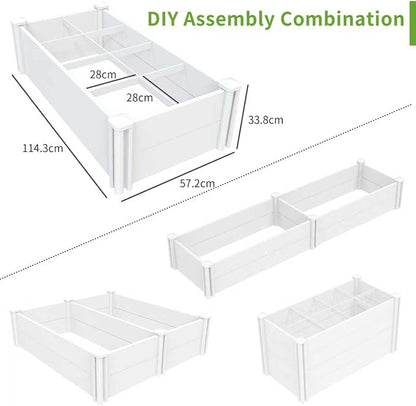 [Qikdesign] 45''x22.5'' Raised Garden Bed Kit | Planter Box Outdoor for Grow Vegetables Flowers Herbs | Easy Vinyl Plastic Garden Planter Box with Grow Grid-White