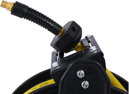 Air Reel Retractable, Industrial 3/8" Inch x 50' Feet Long Premium Commercial Flex Hybrid Polymer Hose, Retractable Air Compressor Hose Reel, Max 300 PSI Heavy Duty Steel Frame For Indoor&Outdoor Use
