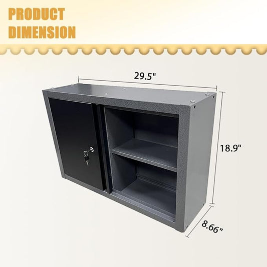 Metal Wall Cabinet Lockable Steel Cabinet Included 2 Removable Shelves Steel Cabinet Black&Grey for Garage Basement