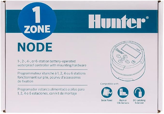 Hunter NODE-100 Battery Sprinkler Timer, 1-Zone Controller with Solenoid
