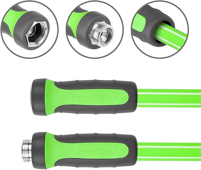 FEVONE Heavy Duty Garden Hose 3 ft, Leader Hose For Hose Reel | Flexible, Leak-Free, Lightweight, 5/8 ID, 600 PSI, 3/4 GHT Aluminum Fittings with Swivel Handles