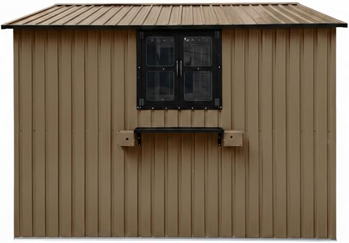 10x8 FT Storage Shed,Outdoor Metal Building Backyard Shed with 2 Clear Openable Windows,Windowsill & Garden Bed Flower Rack,Lockable Double Doors Tool Shed, Heavy Duty Waterproof,for Yard,Brown