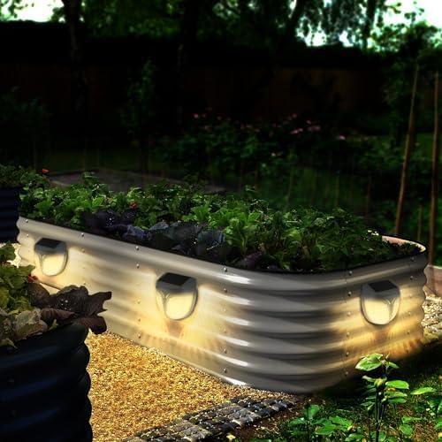 Raised Garden Bed Solar Lights Magnetic, IPX4 Waterproof Solar Lights Outdoor Dusk to Dawn, Solar Powered Garden Lights for Planter Raised Beds, 4 Pack