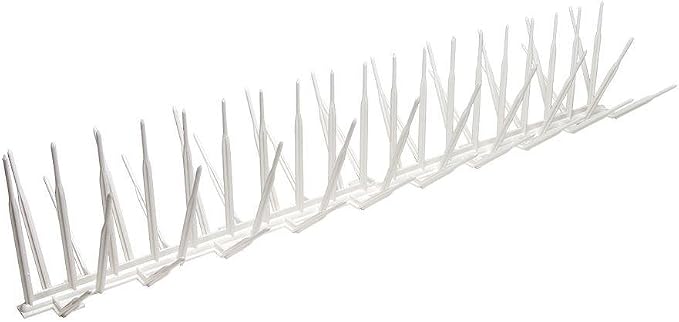 Bird B Gone - White Plastic Anti Bird Spikes (50') - Humane Deterrent - Stops Pigeons & Birds from Roosting - UV-Stabilized Polycarbonate - for Rooftops, Ledges, Fences, Etc - Made in USA