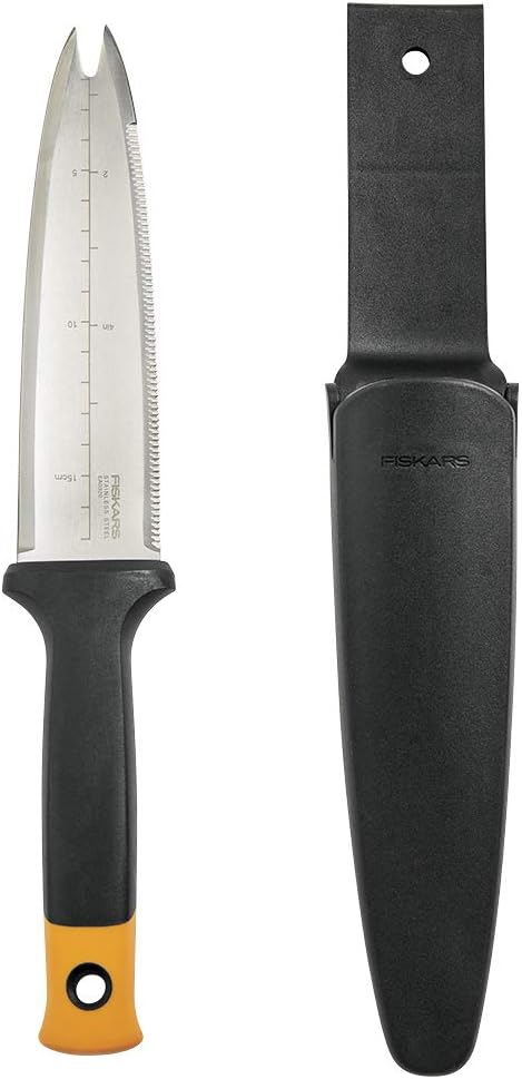 Fiskars 340130-1001 Garden Hori Knife with Sheath, Black & Ergo Gardening Hand Trowel - Ergonomic Handle Design with Hang Hole - Heavy Duty Garden Tool for Digging, Garden Edging, and Weed Removal