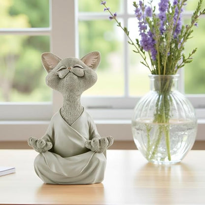 Meditating Happy Cat Statue – Zen Mindfulness Decor for Cat Lovers