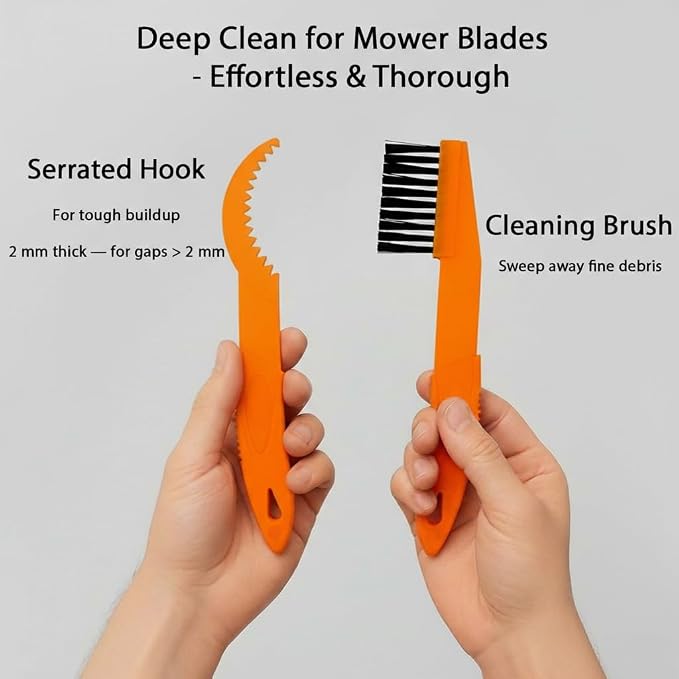 Robot Mower Blade Cleaning Tools Compatible with Mammotion Luba & Yuka Series – Hook & Brush Kit for Removing Grass Buildup Under Blades and Maintaining Cutting Performance (Orange)
