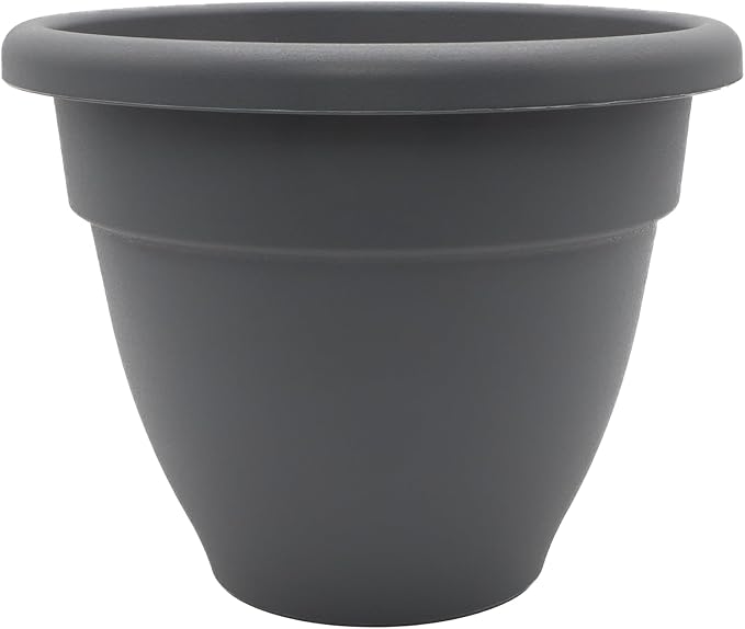 The HC Companies Caribbean Planter Pot - Outdoor & Indoor Plant Pot with Drainage Hole & Plug - Rolled Rim Plastic Pots for Plants & Flowers - Decorative Plant Pot (14" Warm Gray, Pack of 1)