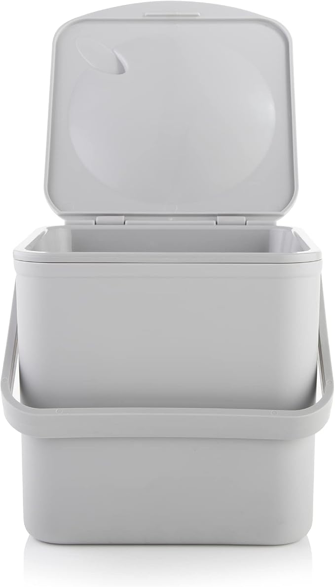 Minky Homecare Kitchen Compost Bin – Countertop Food Waste Caddy with Easy Wipe Clean Interior – Made in The UK - 3.5L (0.9 gal.) (Light Grey)