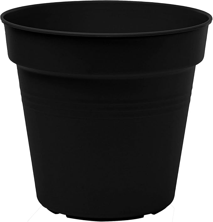 Mintra Garden Pots, 4 Pack Bulk Plastic Plant Pots with Drainage Tray, Round Indoor & Outdoor Decorative Planters with Drain Holes for Flowers, Herbs & Plants, 17cm Diameter – Black, 6.6 in