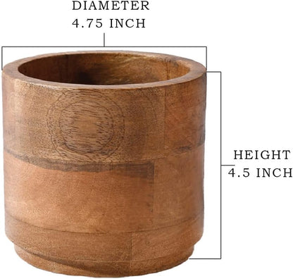 Serene Spaces Living Mango Wood Cachepot, Natural Wooden Pot for Faux Flowers & Plants, Potted Indoor Plants, Home, Office, Restaurant Decor, Coffee Table, Countertop Display (Small - Pack of 6)