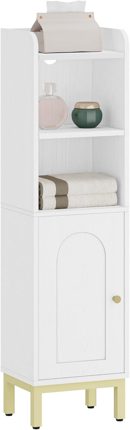 Hzuaneri Bathroom Storage Cabinet, Small Corner Floor Cabinet with Door and Shelves, Narrow Toilet Paper Holder, Bathroom Organizer with Adjustable Shelf, for Small Spaces, White BC38213G