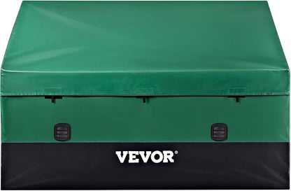 VEVOR Outdoor Storage Box, 150 Gallon Waterproof PE Tarpaulin Deck Box w/Galvanized Frame, All-Weather Protection & Portable, for Camping, Garden, Poolside, and Yard, Black & Green