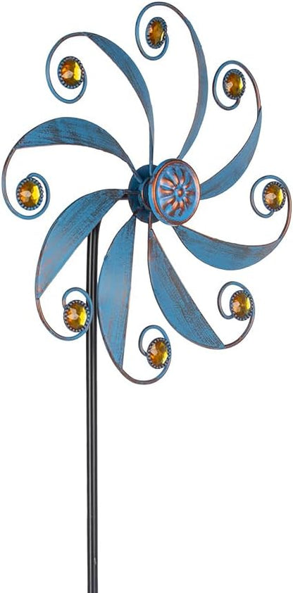 Stargarden Wind Spinner, Metal Outdoor Wind Sculptures & Spinners | Small Garden Pinwheels for Yard and Garden Decor, Blue