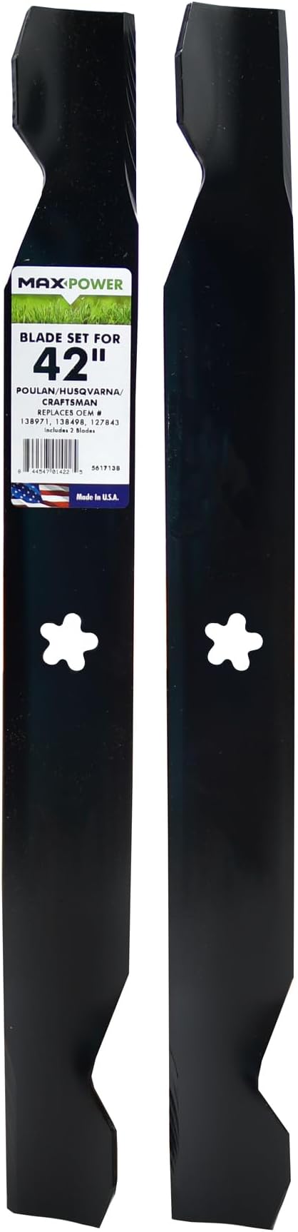 MaxPower 561713B 2-Blade Set for 42" Cut Poulan/Husqvarna/Craftsman Replaces 138498, 138971, 127843, 532138971, 532127843, 532138498, CMXGZAM110136 | For 42" Cut Poulan, Husqvarna, Craftsman Replaces 138498, 138971, 127843, 532138971, 532127843, 532138...