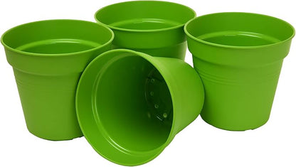 Mintra Garden Pots, 4 Pack Bulk Plastic Plant Pots with Drainage Tray, Round Indoor & Outdoor Decorative Planters with Drain Holes for Flowers, Herbs & Plants, 19cm Diameter – Light Green, 7.5 in